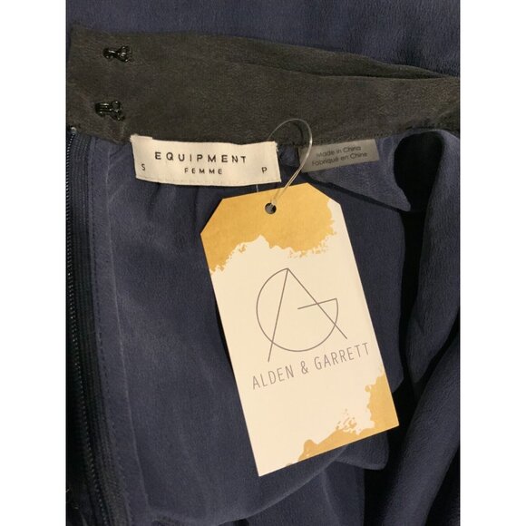 Equipment Femme 100% Silk Blue Sleeveless Silk Tie-Neck Bow Top Size S - Picture 5 of 5